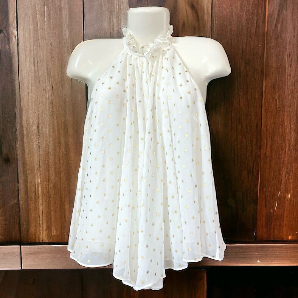 Gibson & Latimer Womens Ivory Gold Dot Layered Chiffon Swing Blouse Fairy SZ XS